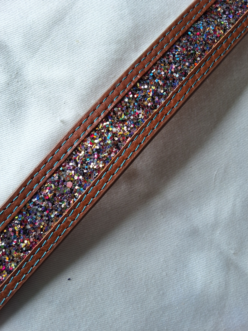 Shyanne Glitter Inlay Brown Leather Strap with Multicolor Sparkle